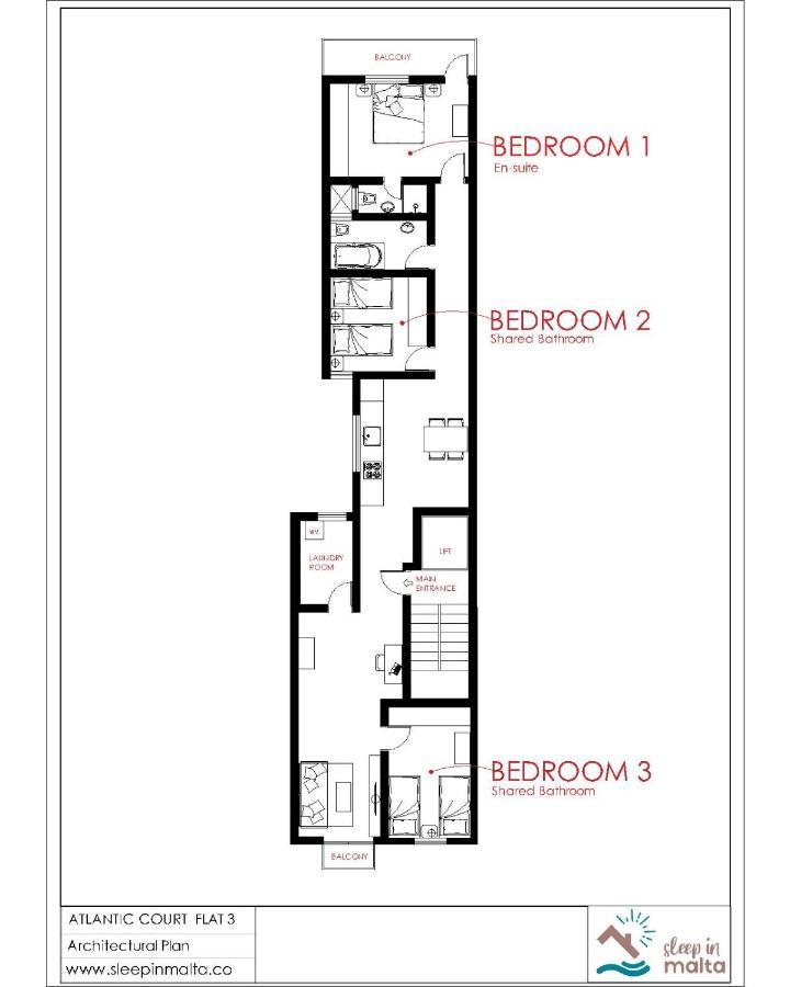 F3 Room 2, Private Room Two Single Beds Shared Bathroom Мсида Екстериор снимка